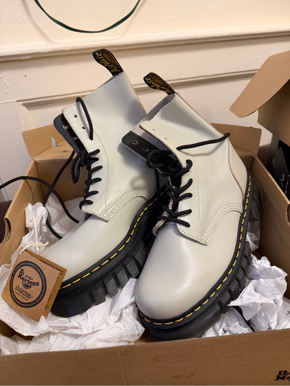 Dr. Martens audrick Lace-Up Boots in Light Gray with Black Soles